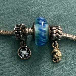 Pandora Silver Charms and Blue Bead